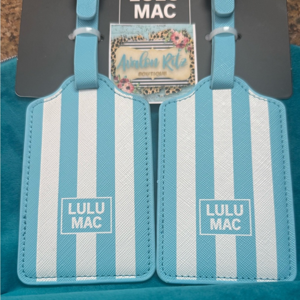 LULU MAC Blue White Stripe Luggage Tags Set of 2 - Picture 2 of 3